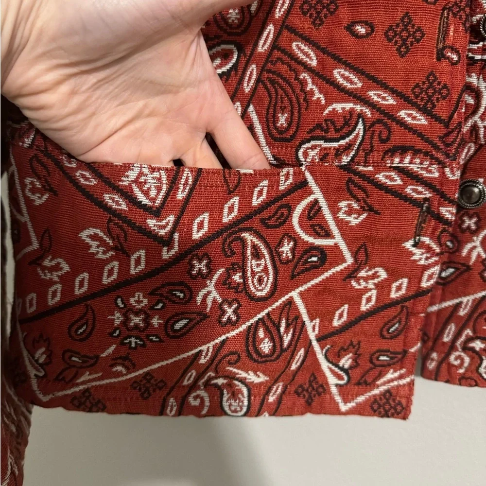 Rare Retro 90s Bandana Print Jacket Rust Red Western maximalist Rodeo small - Picture 11 of 13